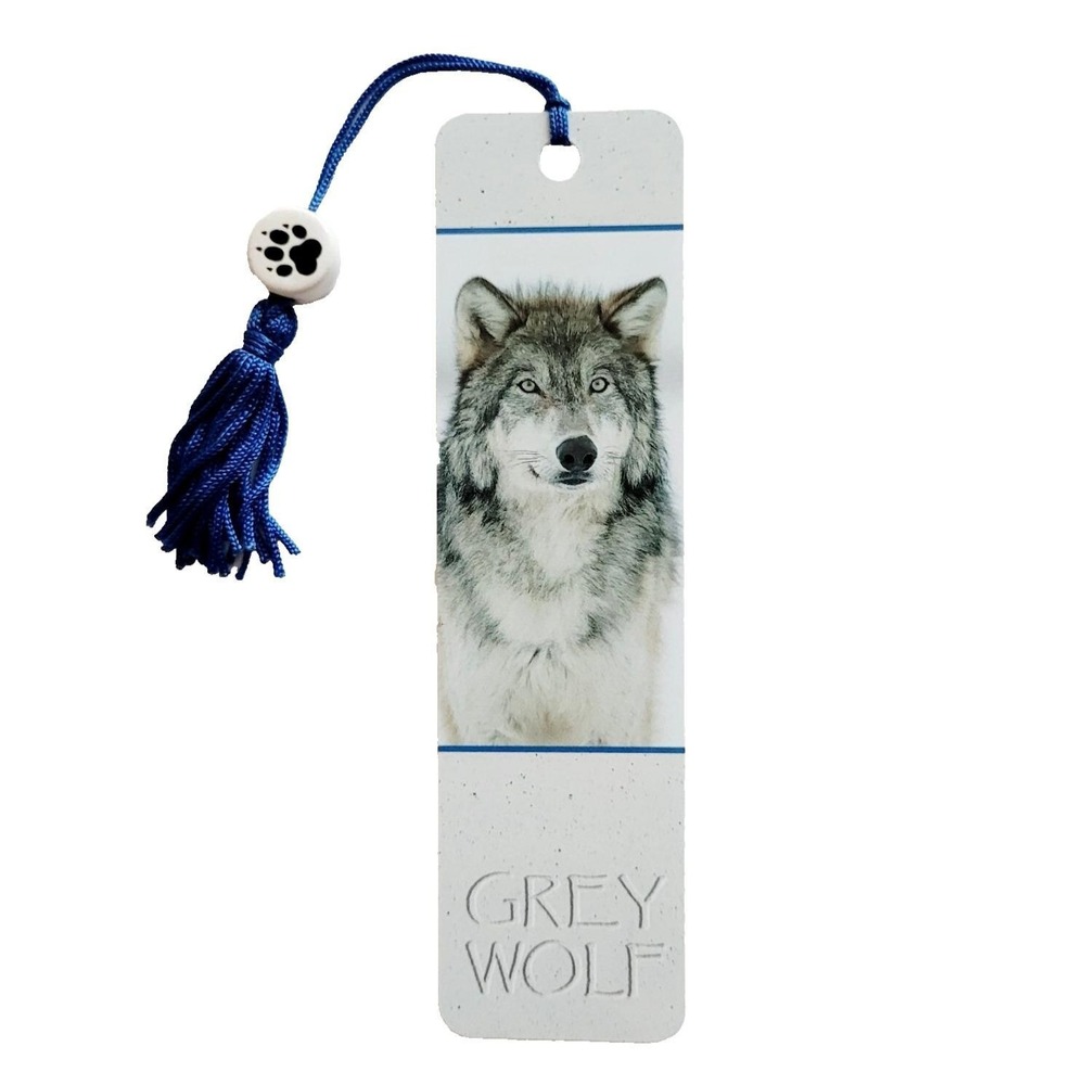 Vintage Y2K Grey Wolf Bookmark beaded pawprint Shaw Stack 90s Antioch BTBM-15814